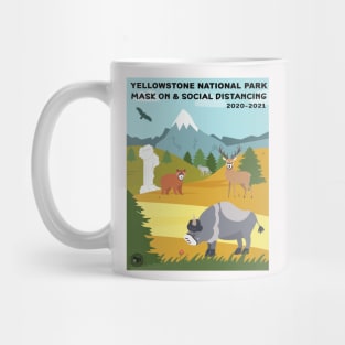 Mak On and Social Distance at Yellowstone National Park - illustration - square Mug